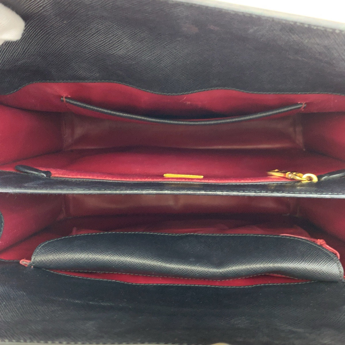 10453
PRADA Prada Saffiano Leather Black Red Gold Hardware Leather B2725C Handbag Tote Bag Women's