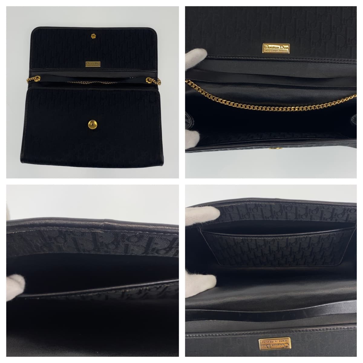 10455
Dior Vintage Trotter Black Gold Hardware Canvas Chain Shoulder Bag Clutch Bag for Women