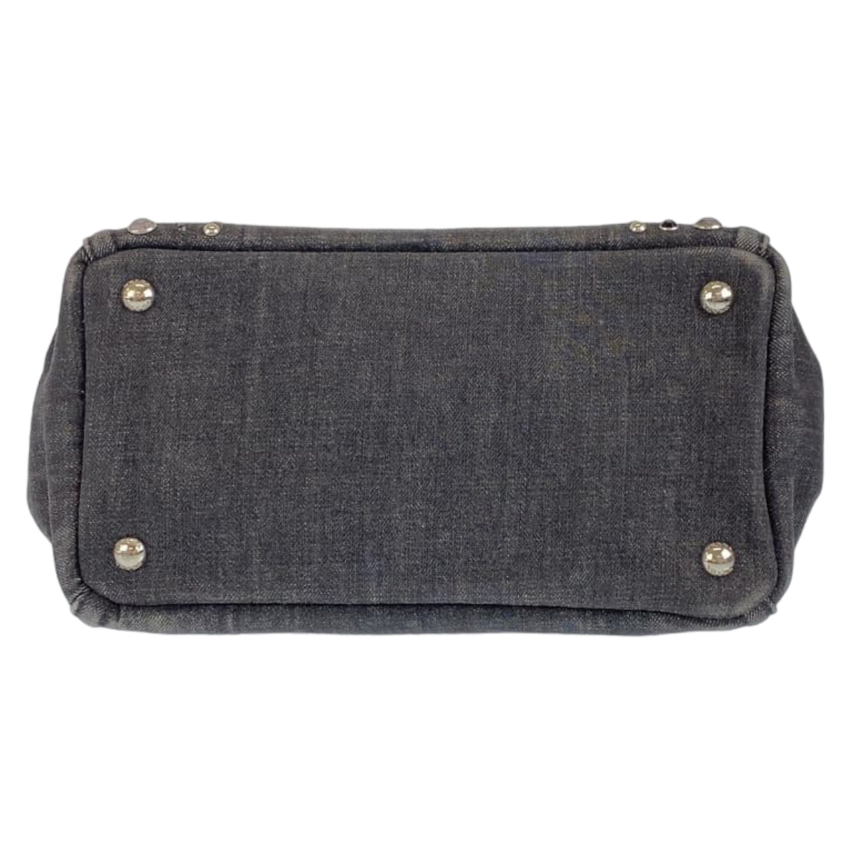 PRADA Prada Canapa Bijou Black Denim B24390 Tote Bag with Triangle Logo Plate for Women