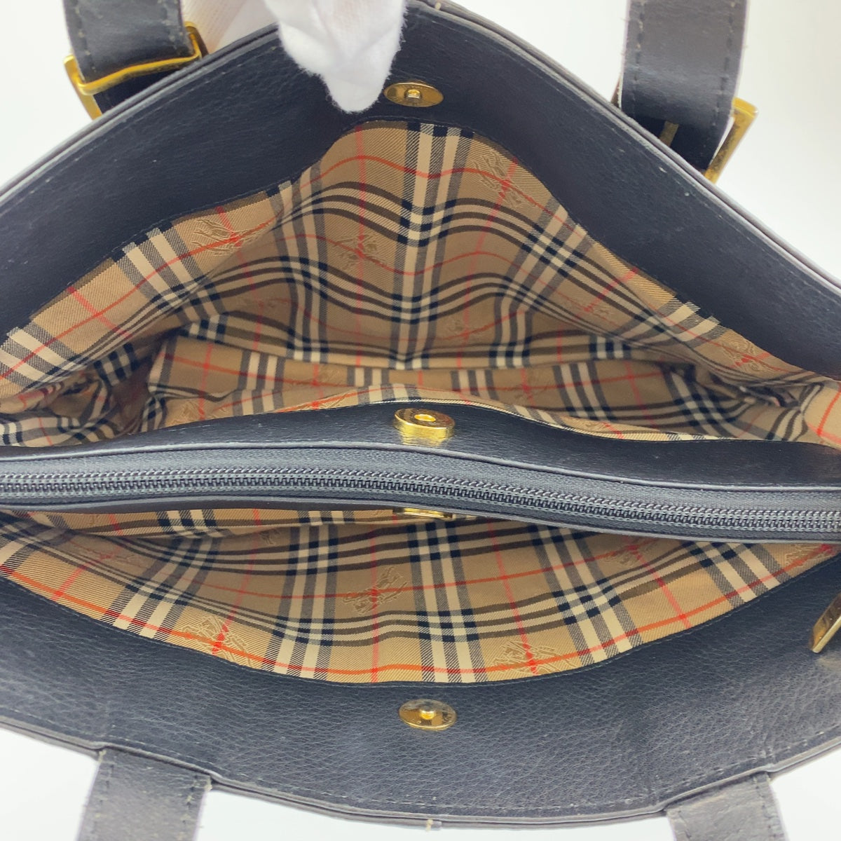 BURBERRY バーバリー ノバチェック ロゴプレート ブラック 黒 ゴールド金具 レザー ハンドバッグ トートバッグ レディース
