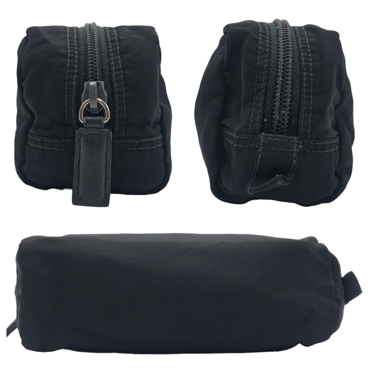 PRADA Prada Tessuto Triangle Logo Black Silver Hardware Nylon Pouch Accessory Pouch Pen Case Women's