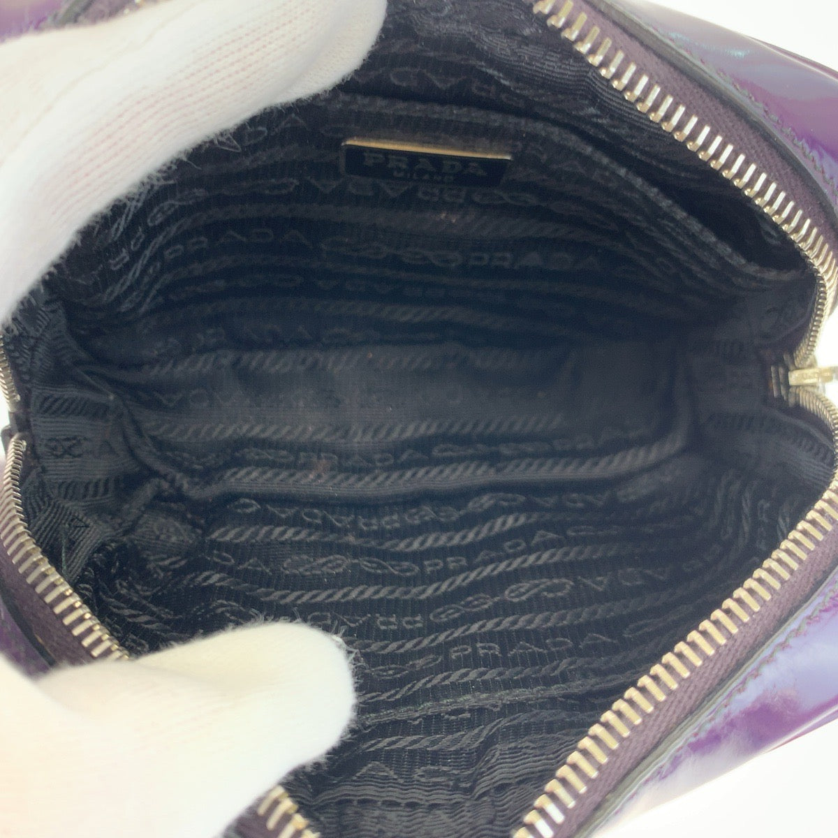 PRADA Prada Triangle Logo Plate Purple Silver Hardware Patent Leather Shoulder Bag Crossbody Women's
