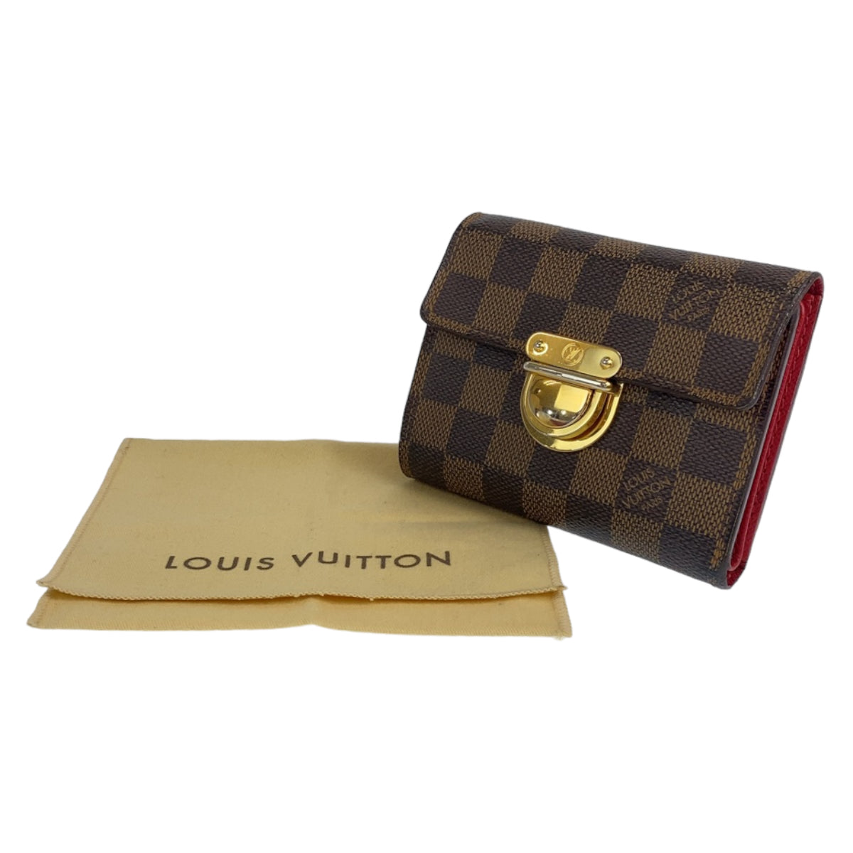 LOUIS VUITTON ルイヴィトン ダミエ エベヌ ポルトフォイユ コアラ ブラウン 茶色 レッド 赤 PVC N60005 二つ折り財布 コンパクトウォレット レディース
