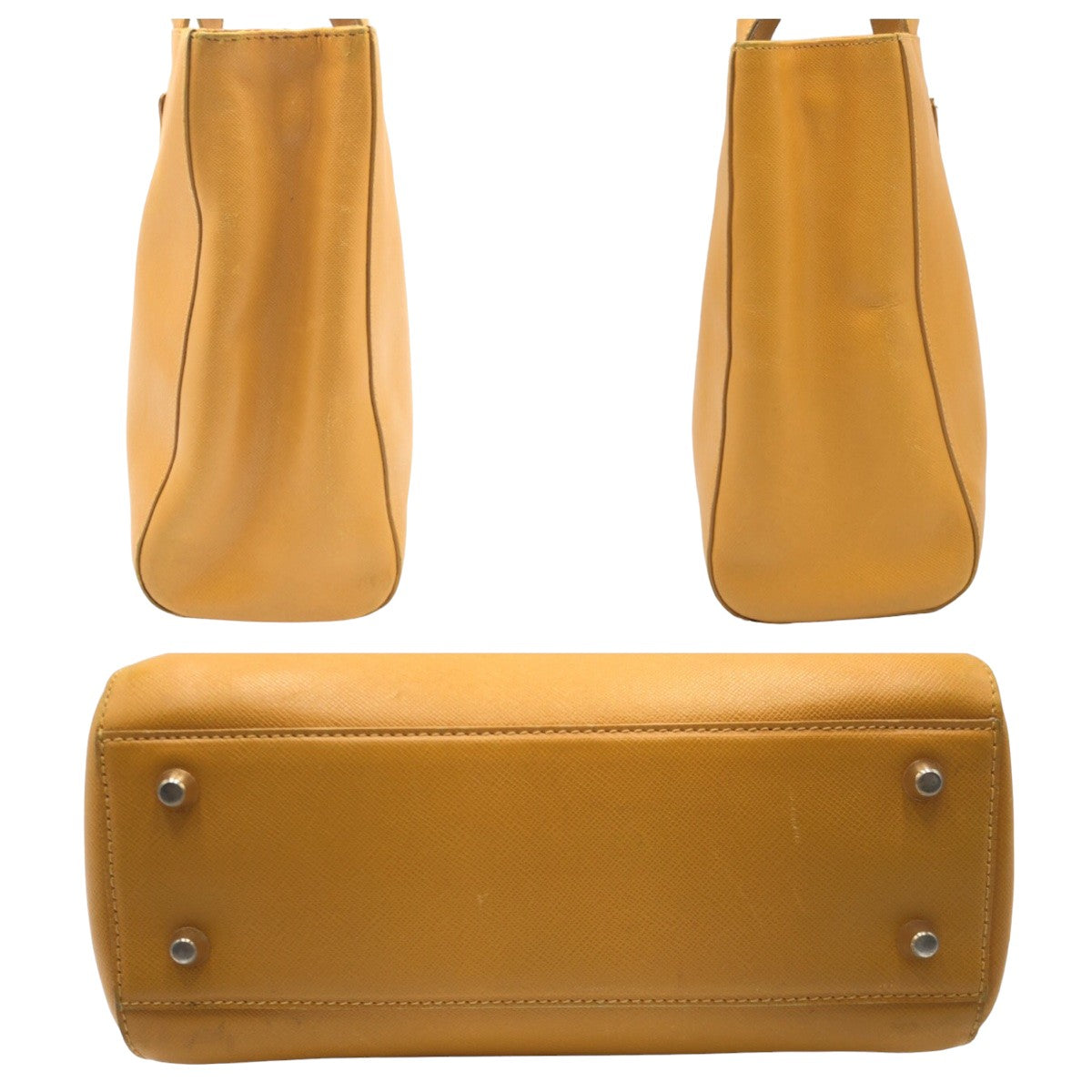 10594
PRADA プラダ サフィアーノ 三角ロゴ イエロー レザー トートバッグ ハンドバッグ ショルダーバッグ 2WAY レディース