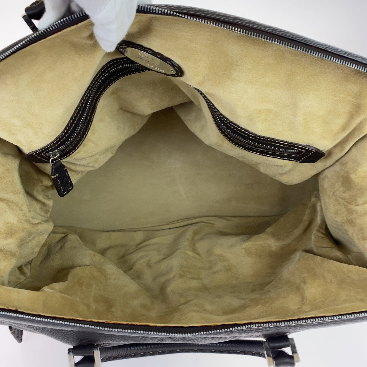 10613
FENDI フェンディ セレリア ブラウン 茶 シルバー金具 レザー ボストンバッグ 旅行バッグ メンズ