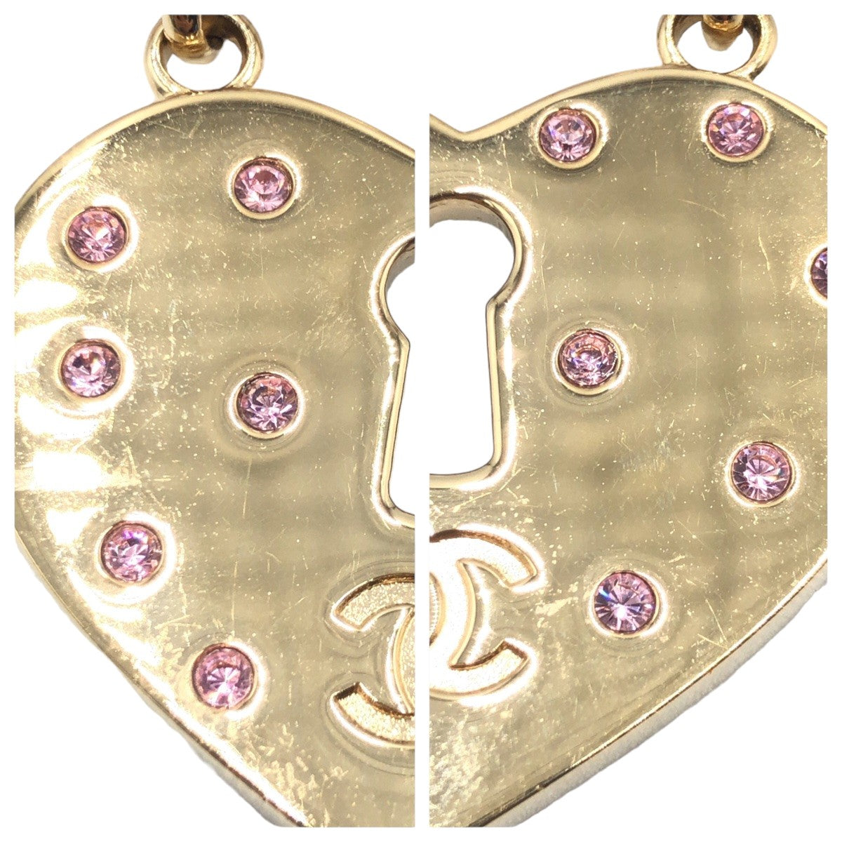 10618
CHANEL シャネル ハートモチーフ ココマーク ラインストーン ゴールド 金 ピンク メタル ブローチ ハートブローチ レディース