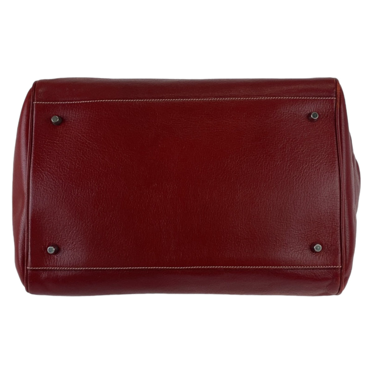 PRADA Prada Doctor's Bag Red Silver Hardware Leather Handbag Large Capacity Women's