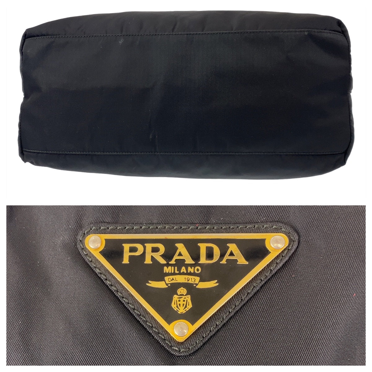 PRADA Prada Tessuto Triangle Logo Plate Black Gold Hardware Nylon Tote Bag Handbag Women's