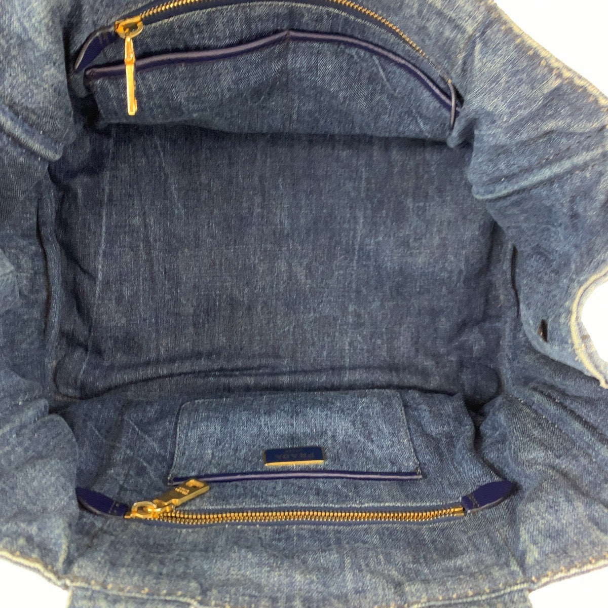 10647
PRADA プラダ カナパトート 三角ロゴプレート カナパトート ブルー ゴールド金具 デニム トートバッグ ハンドバッグ レディース