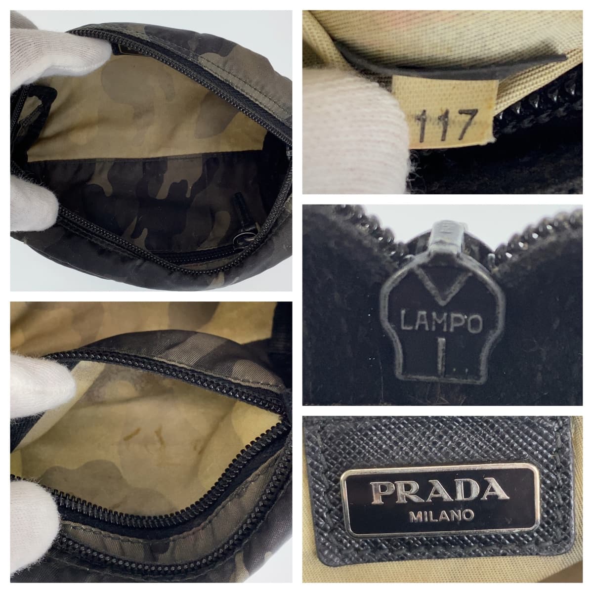 PRADA Prada Triangle Logo Tessuto Khaki Camouflage Nylon Pouch Makeup Pouch for Women