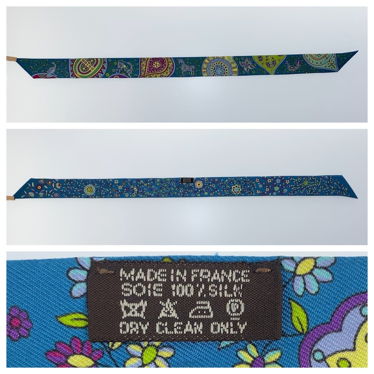 10699
HERMES エルメス ツイリー L'ARBRE DE VIE 生命の木 ブルー グリーン マルチカラー シルク スカーフ ハンドル巻き リボン レディース