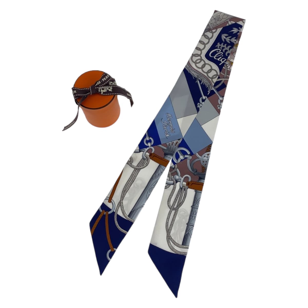 10708
HERMES エルメス ツイリー クリケティス ブルー マルチカラー シルク スカーフ リボン レディース