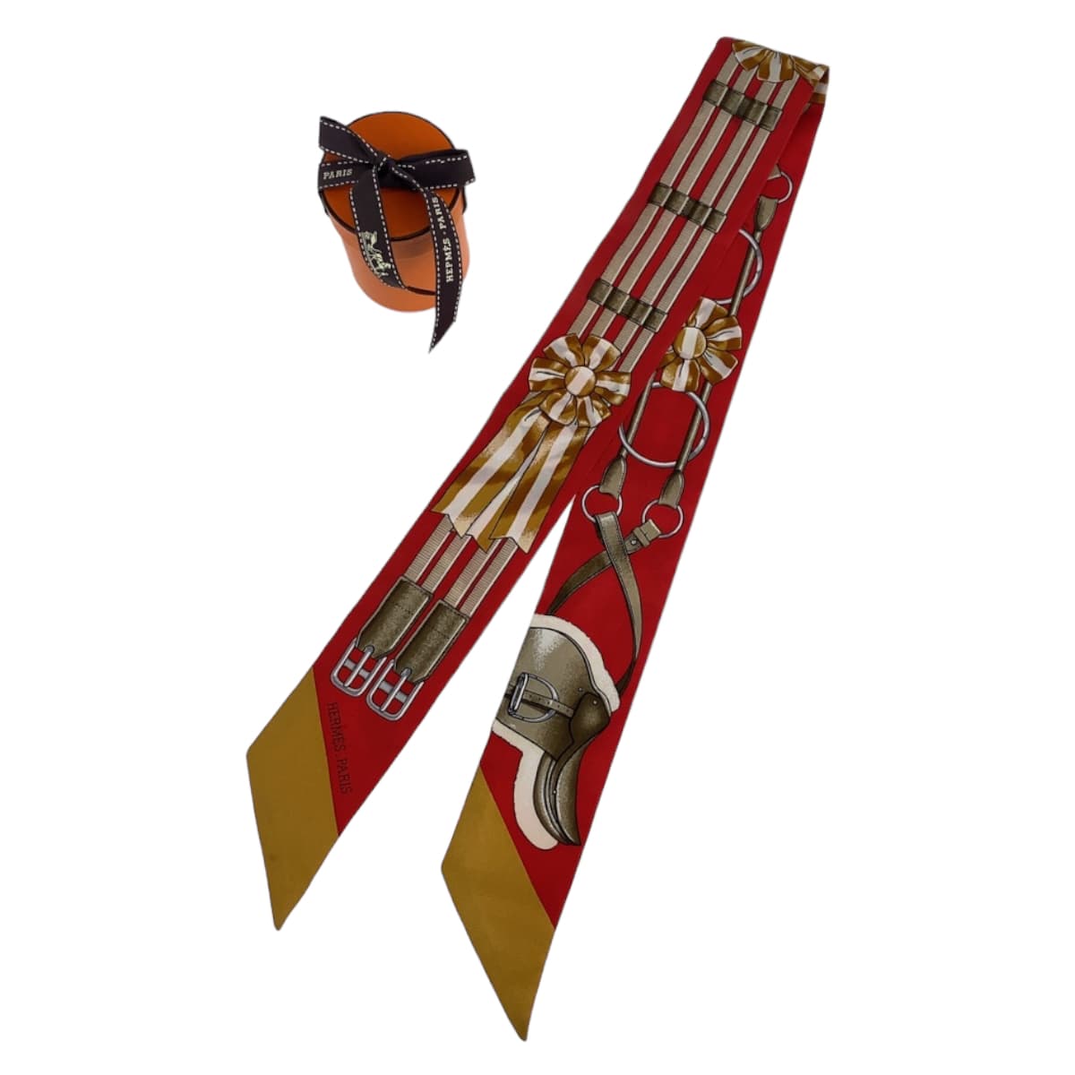 10709
HERMES エルメス ツイリー JUMPING レッド ブラウン マルチカラー シルク スカーフ リボン レディース