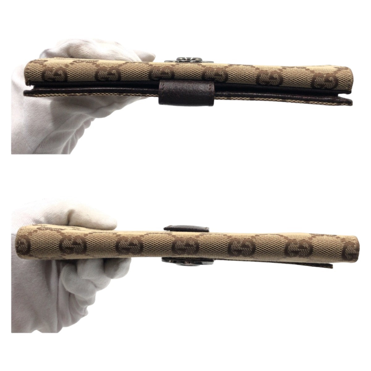 10732
GUCCI グッチ GGキャンバス ブラウン ベージュ シルバー 金具 GGキャンバス 120931 長財布 ロングウォレット レディース