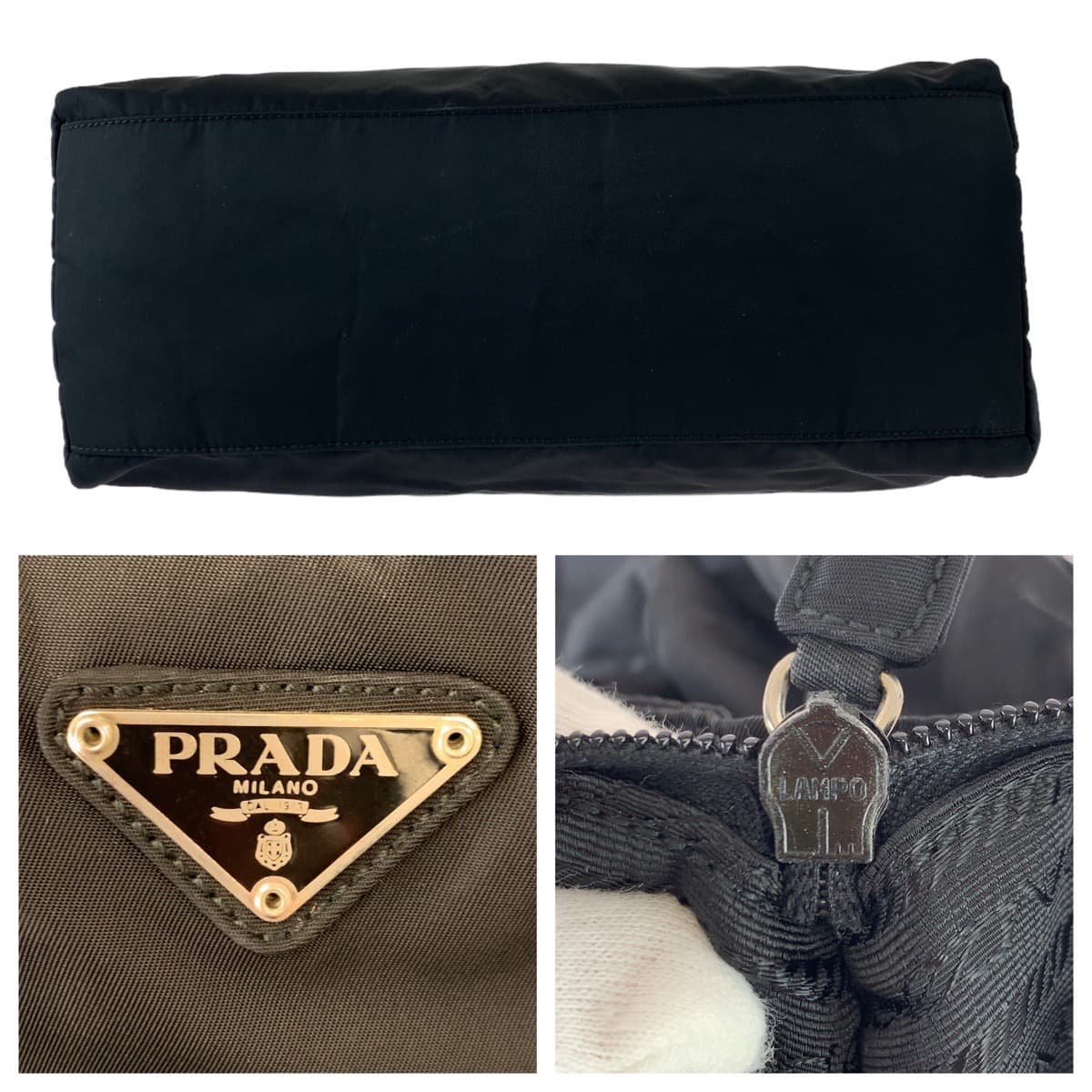 10755
PRADA プラダ テスート 三角ロゴプレート ブラック シルバー金具 ナイロン トートバッグ ハンドバッグ レディース