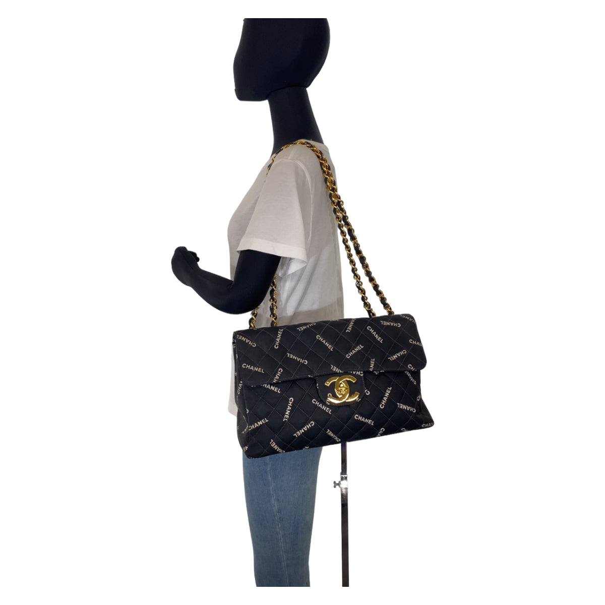10782
CHANEL シャネル ヴィンテージ デカマトラッセ デカココマーク ブラック 黒 ホワイト ゴールド金具 キャンバス チェーンショルダーバッグ レディース