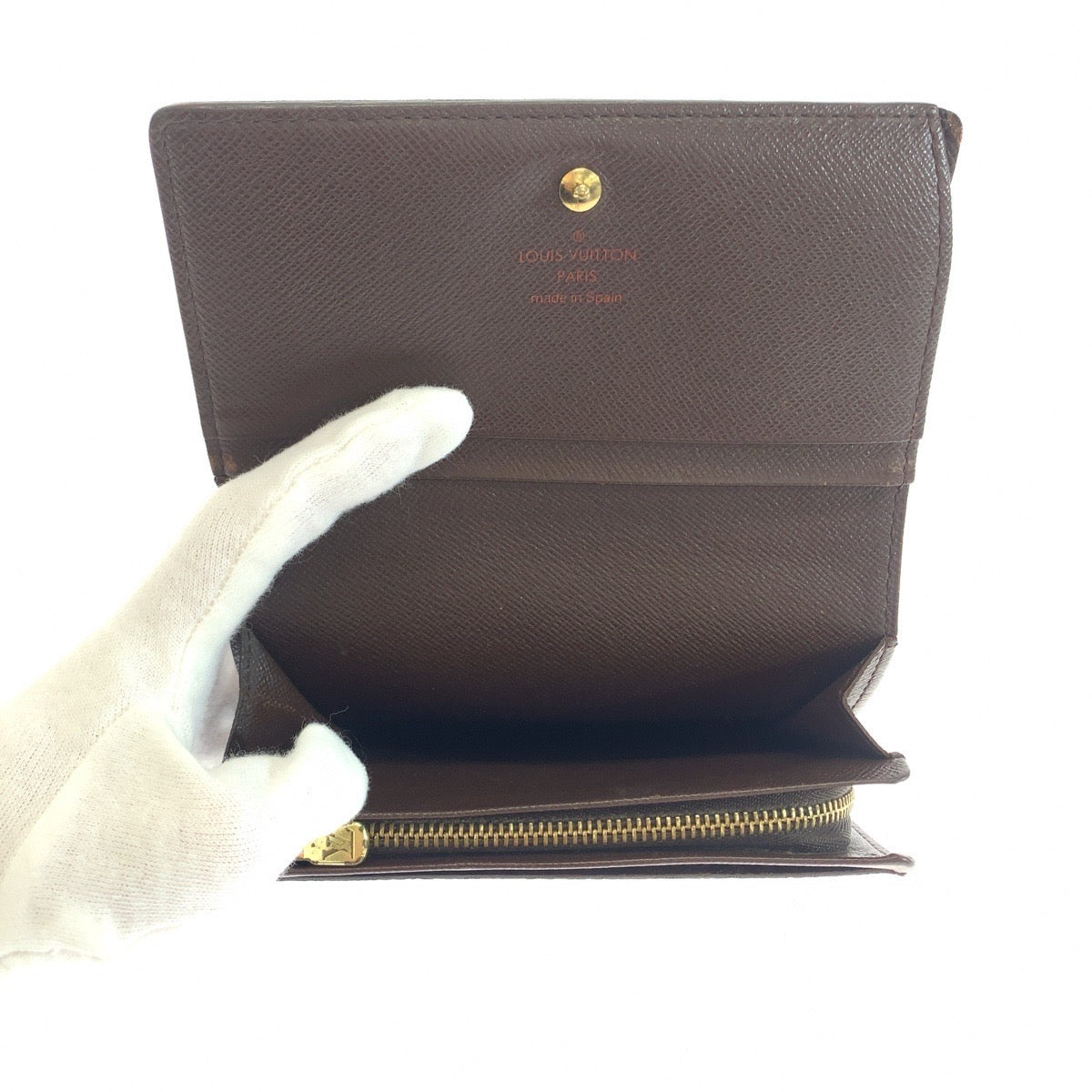 10791
LOUIS VUITTON ルイヴィトン ダミエ L字ジップ ポルトモネ ビエ トレゾール ブラウン ゴールド金具 PVC N61730 折財布 コンパクトウォレット レディース