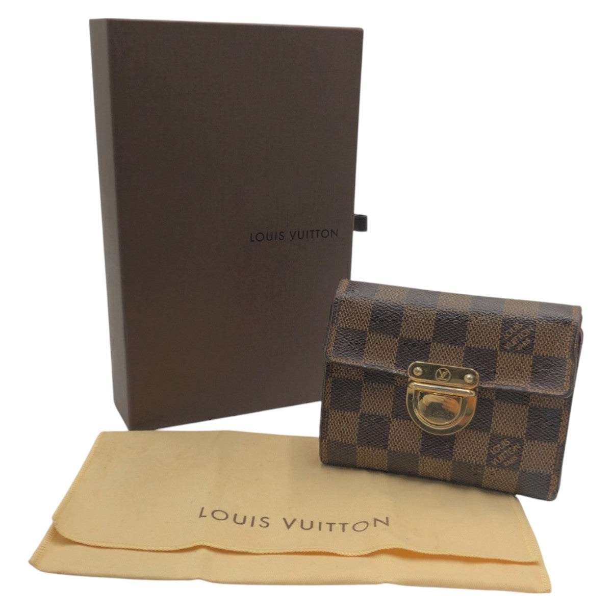 12838
LOUIS VUITTON ルイヴィトン ダミエ エベヌ ポルトフォイユ コアラ ブラウン ゴールド金具 PVC N60005 折財布 コンパクトウォレット レディース