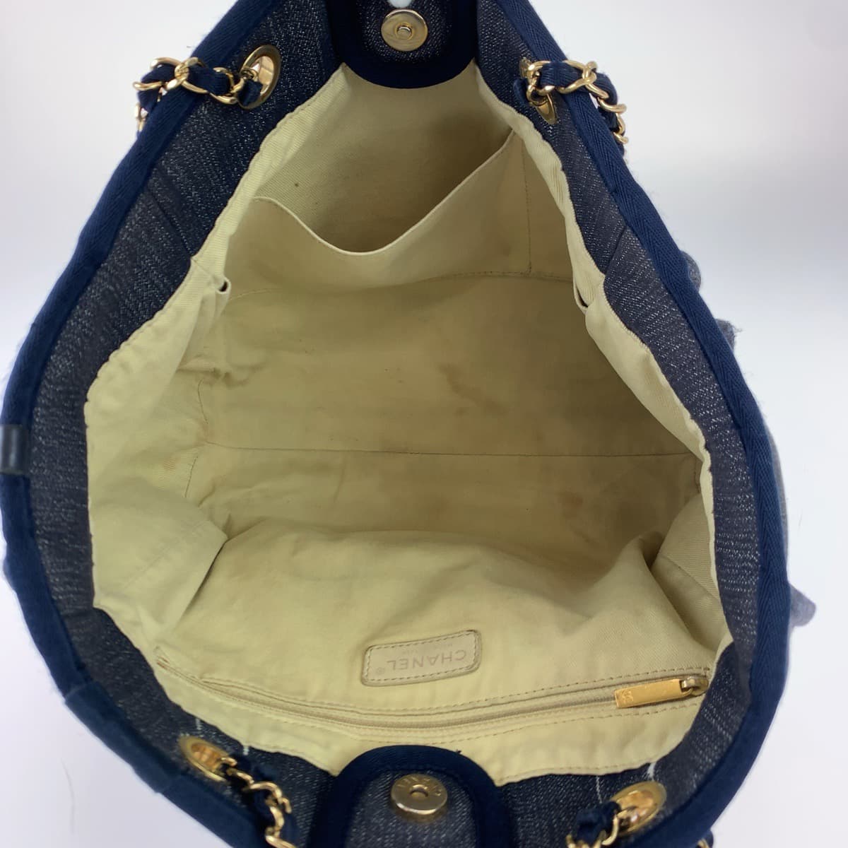 CHANEL シャネル ドーヴィルMM ココマーク ネイビー ゴールド金具 デニム ショルダーバッグ トートバッグ レディース