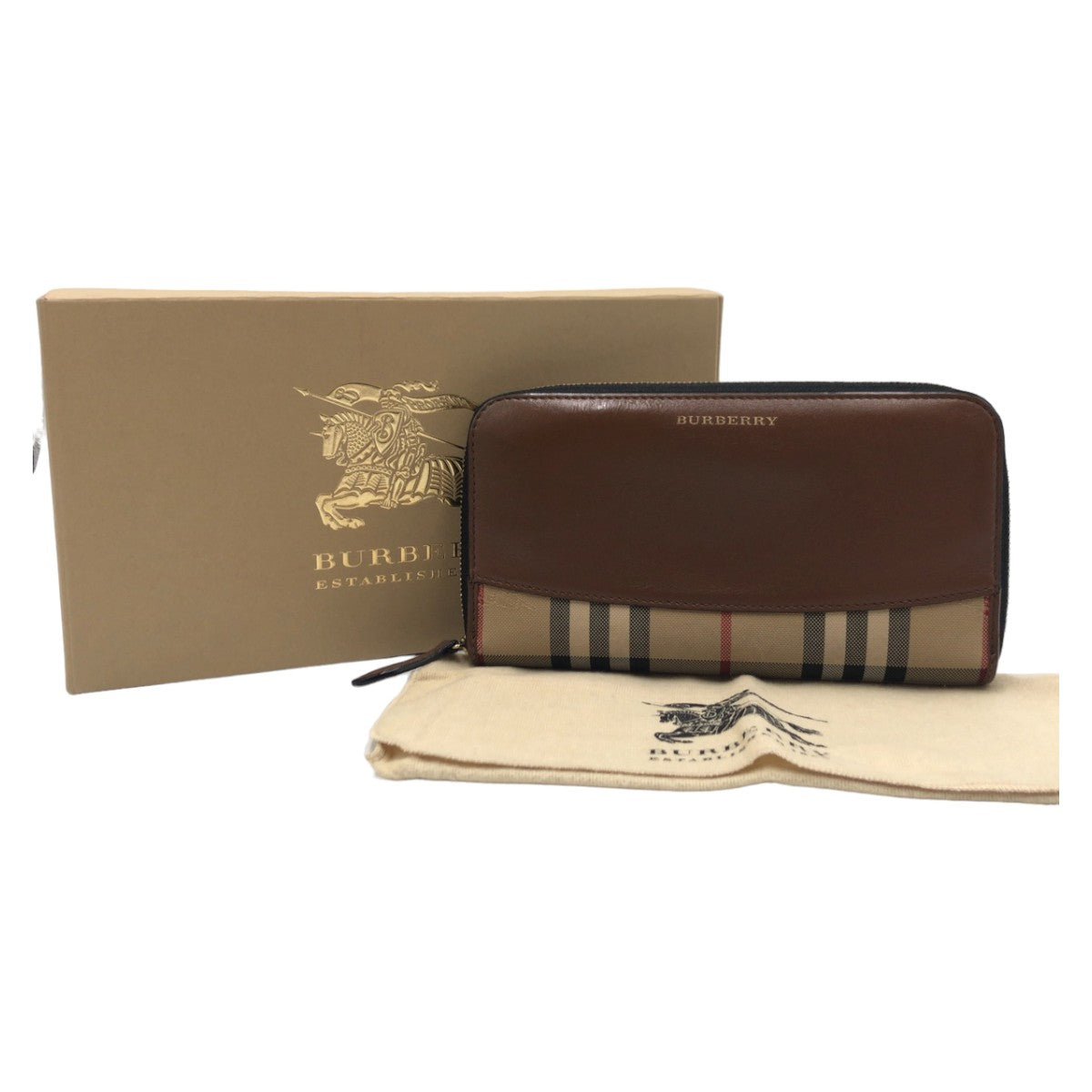 10850
BURBERRY バーバリー チェック柄 シャドーホース ブラウン シルバー金具 キャンバス / レザー 長財布 ロングウォレット レディース