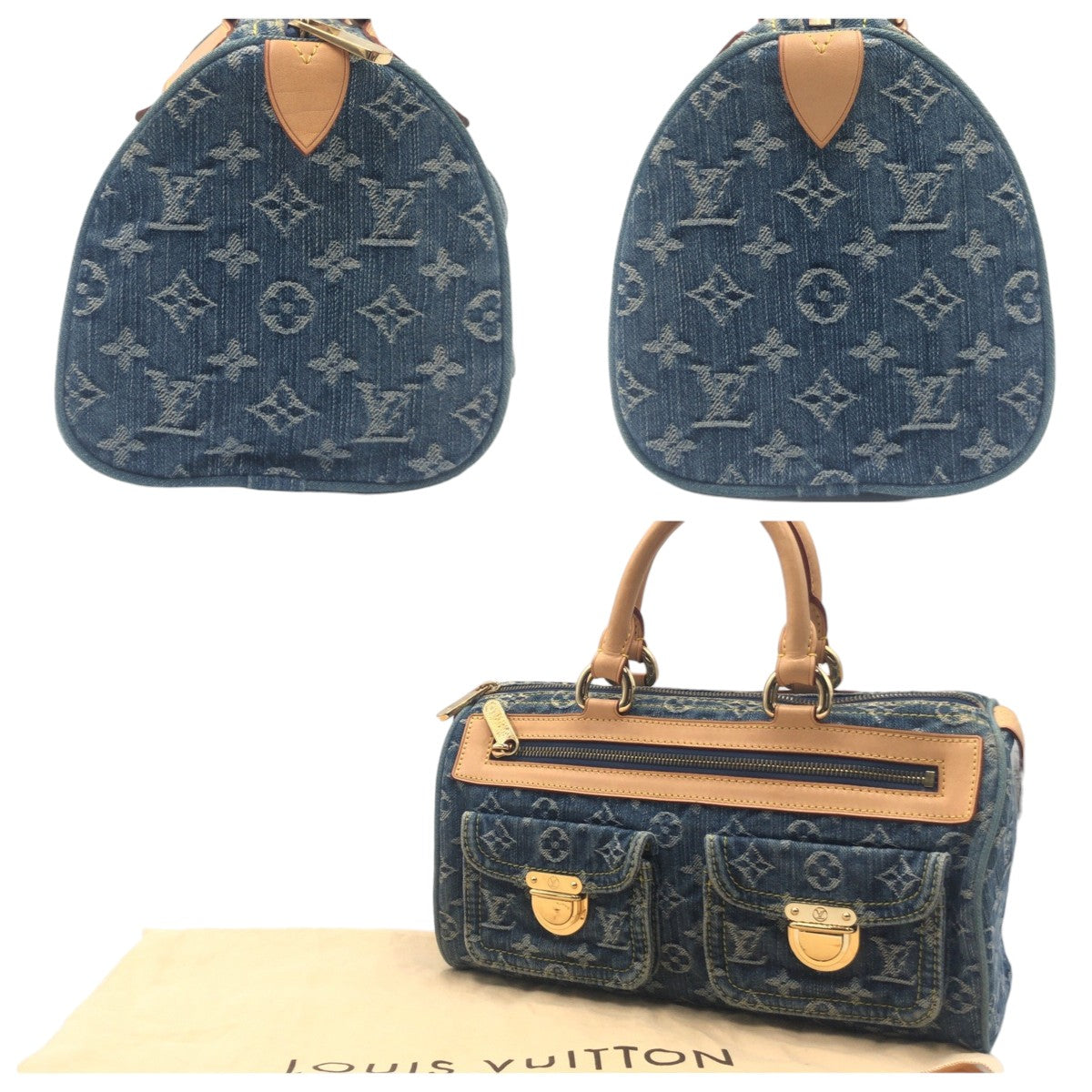 LOUIS VUITTON Louis Vuitton Monogram Denim Neo Speedy Blue Gold Hardware Denim M95019 Handbag Tote Bag Mini Boston Bag Women's