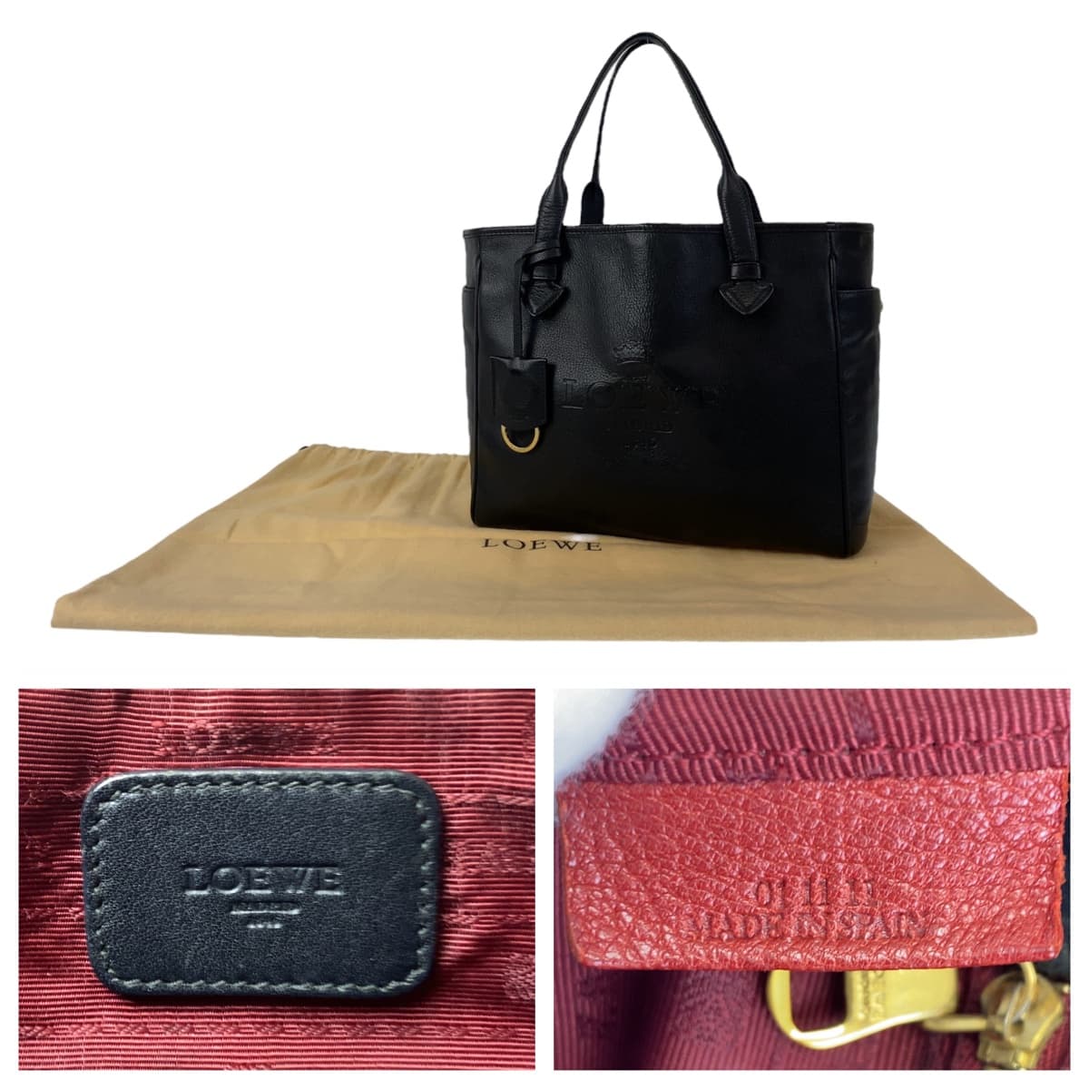 LOEWE ロエベ ヘリテージ ロゴ型押し ブラック 黒 ゴールド金具 レザー トートバッグ ハンドバッグ レディース