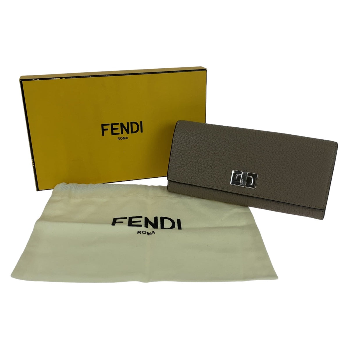 FENDI フェンディ セレリア ピーカブー ベージュ シルバー金具 レザー 長財布 ロングウォレット レディース