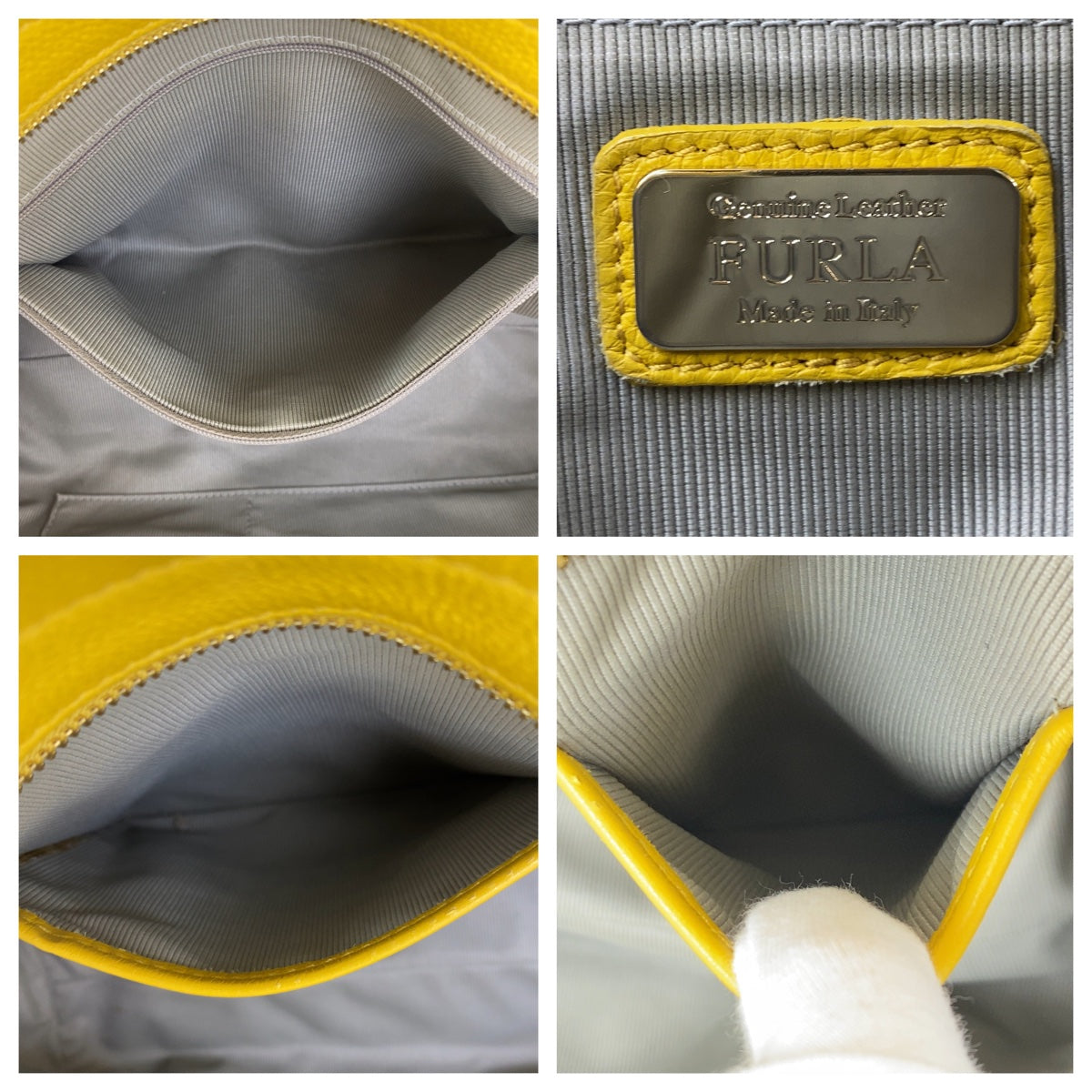 Furla フルラ カレッジ イエロー 黄 ゴールド金具 レザー ショルダーバッグ 肩掛け レディース