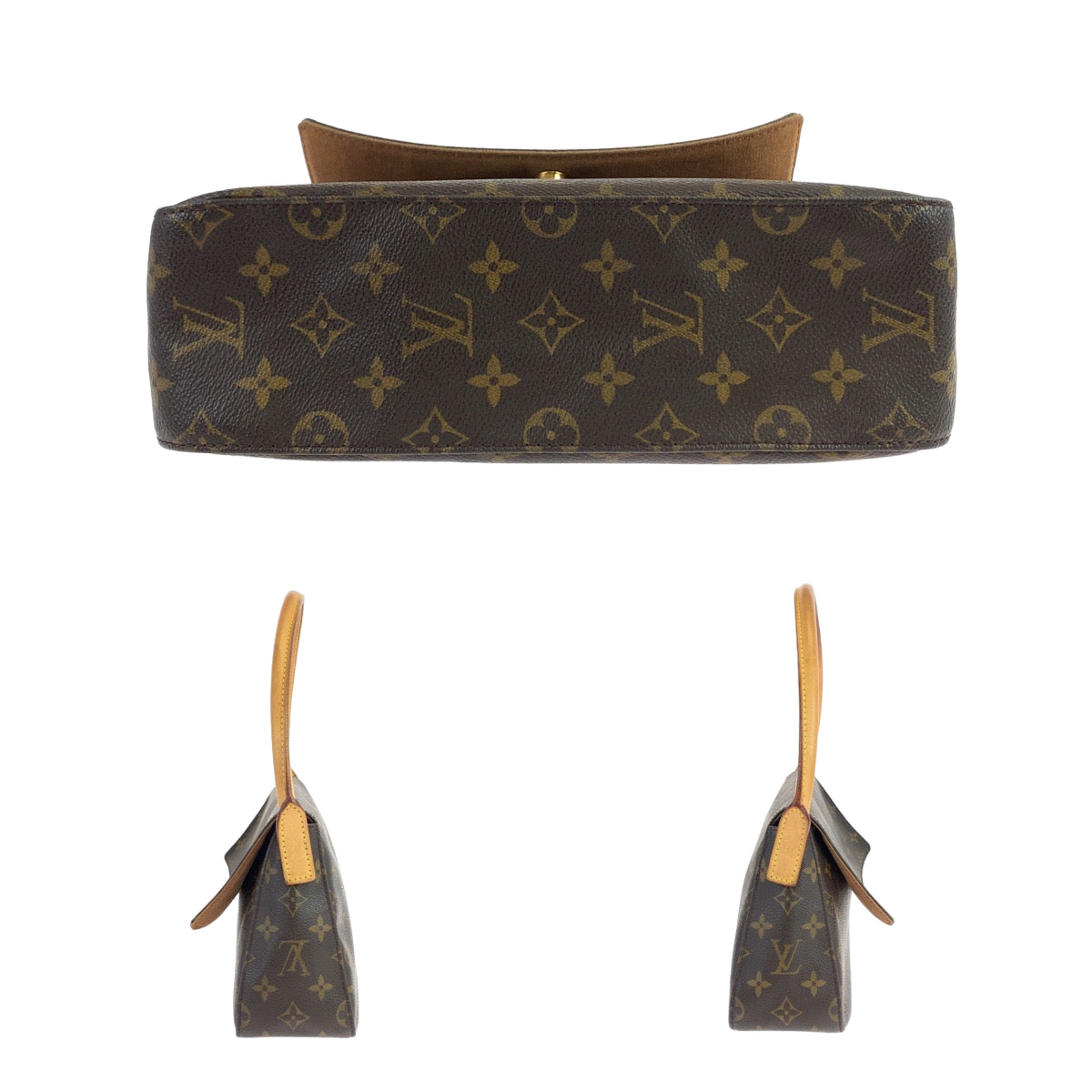 LOUIS VUITTON Louis Vuitton Monogram Mini Looping Brown Gold Hardware PVC M51147 Shoulder Bag for Women