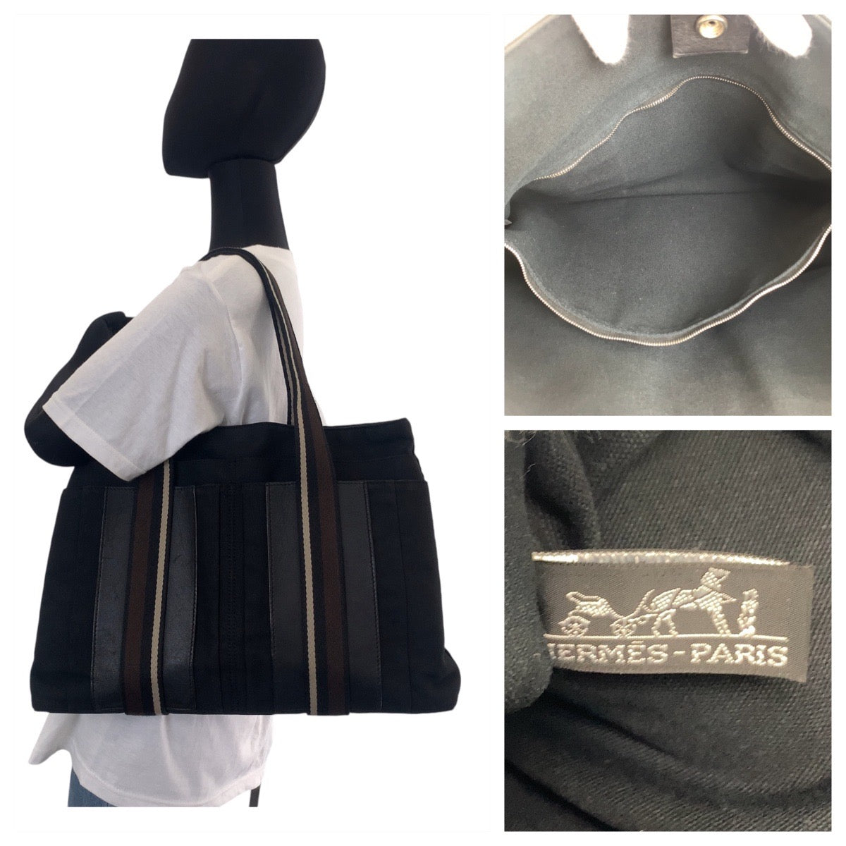 12488
HERMES エルメス トロカホリゾンタル MM ブラック シルバー金具 キャンバス トートバッグ ショルダーバッグ レディース