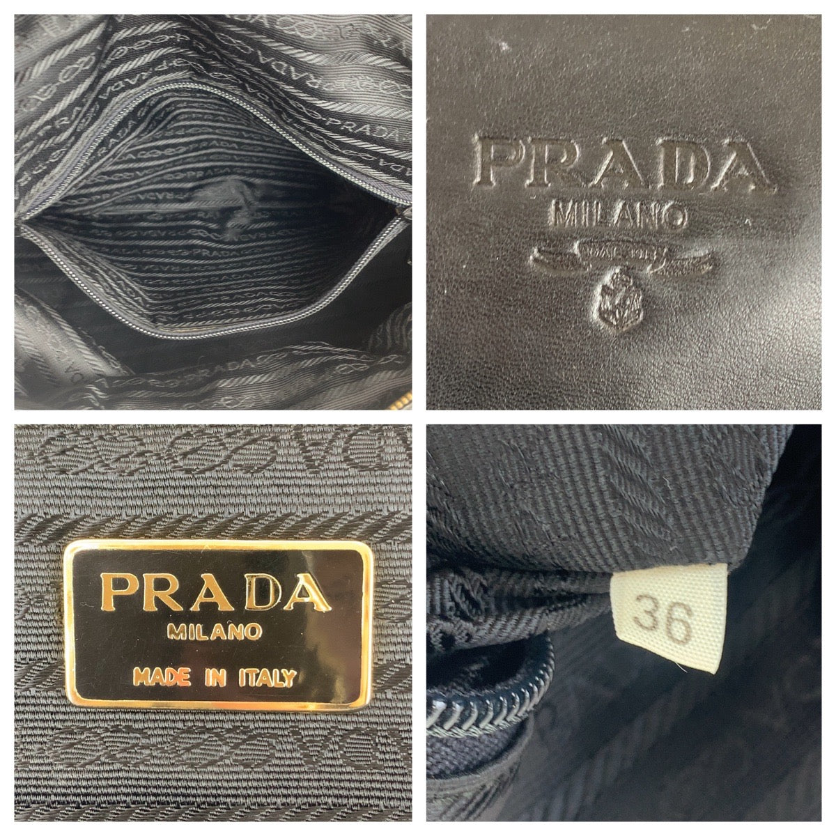 11095
PRADA プラダ ブラック 黒 ゴールド金具 レザー ハンドバッグ レディース