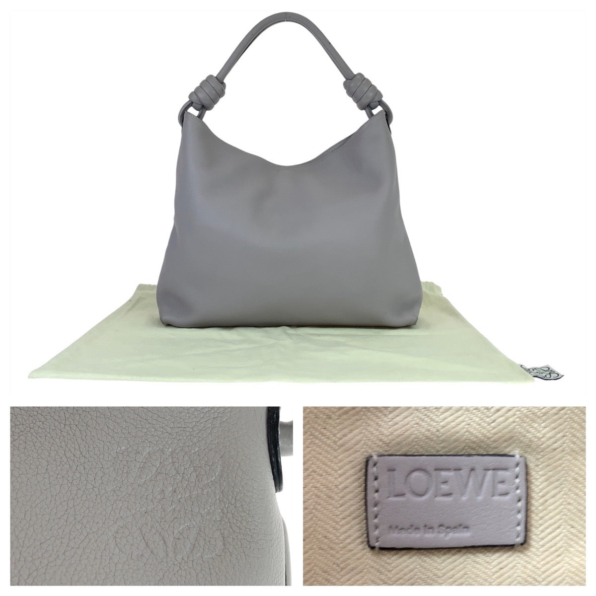 LOEWE ロエベ アナグラム フラメンコ ホーボー スモール グレー 灰色 レザー ショルダーバッグ ハンドバッグ レディース