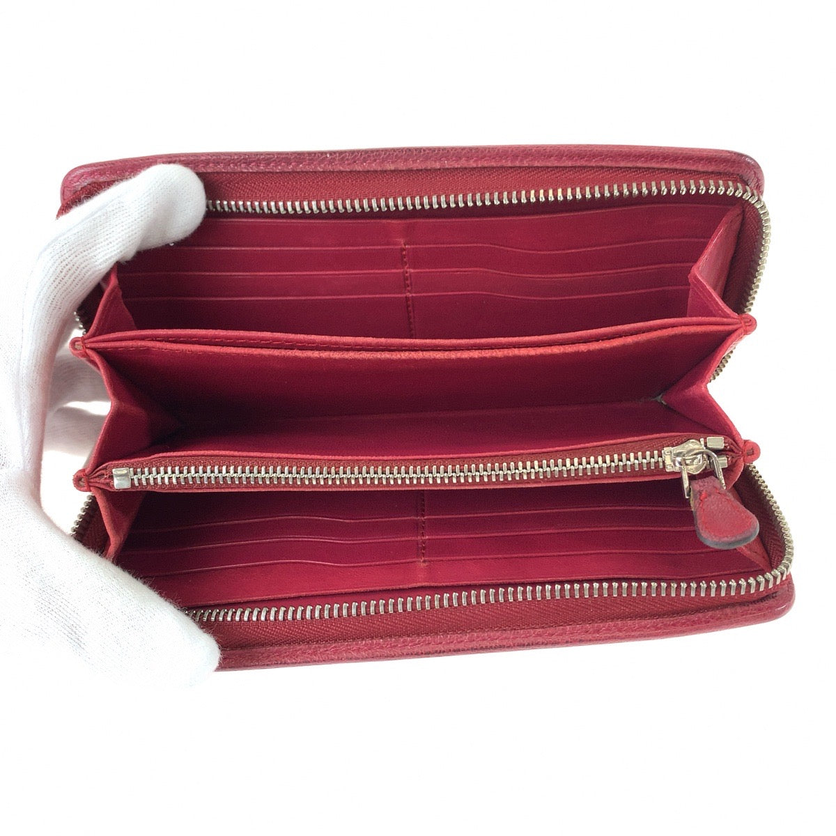 12481
LOEWE ロエベ アナグラム アマソナ レッド シルバー金具 レザー 113N95 F13 長財布 ラウンドファスナー レディース