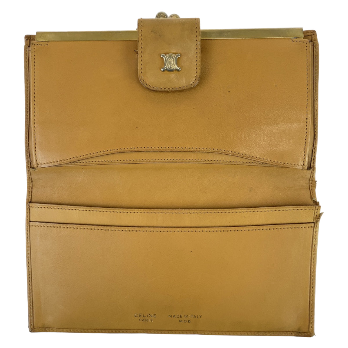 12480
CELINE Vintage Macadam Triomphe Brown Beige Gold Hardware PVC/Leather Long Wallet Clasp Purse Women's