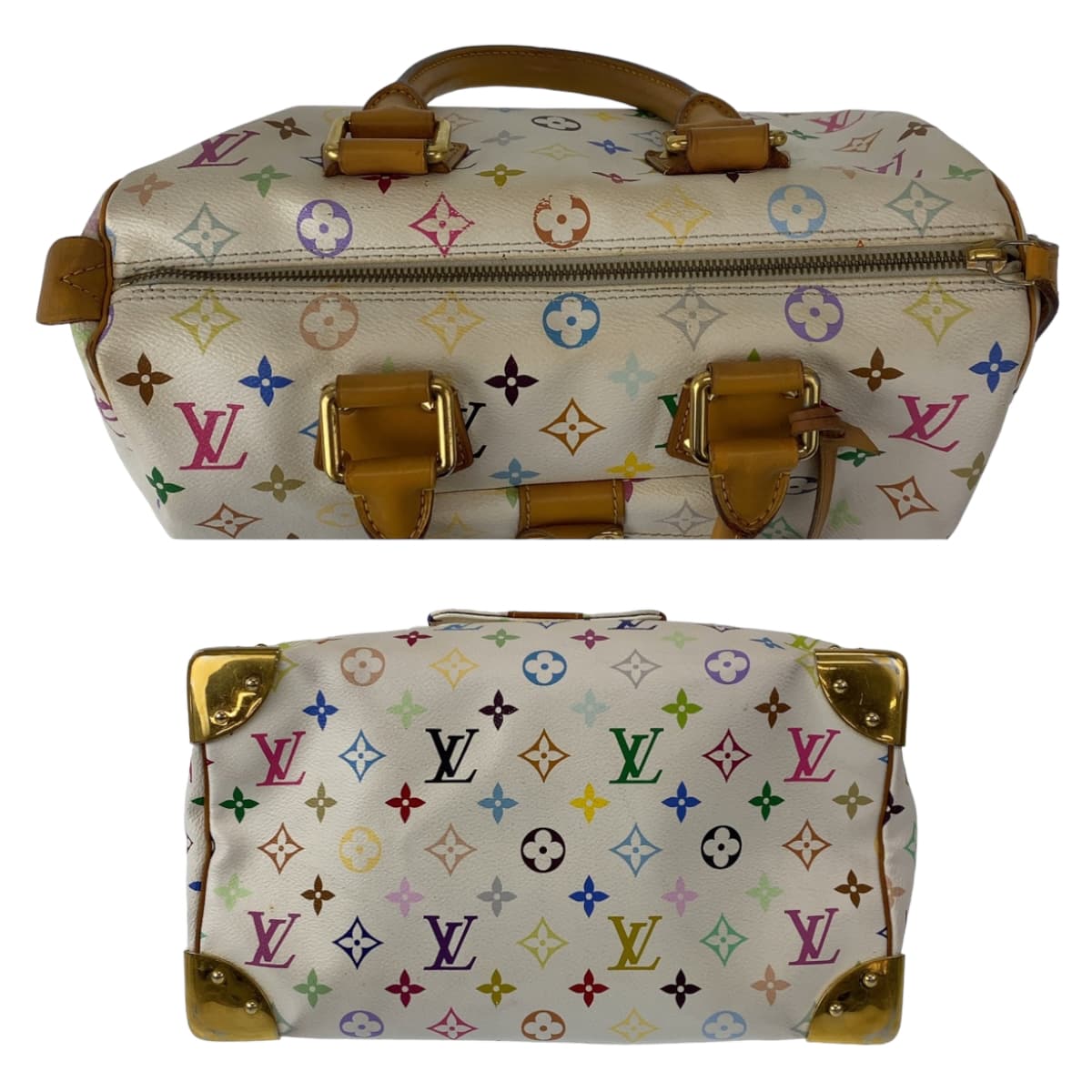LOUIS VUITTON Louis Vuitton Monogram Multicolor Speedy 30 Blanc White Multicolor Gold Hardware PVC M92643 Boston Bag Handbag Women's