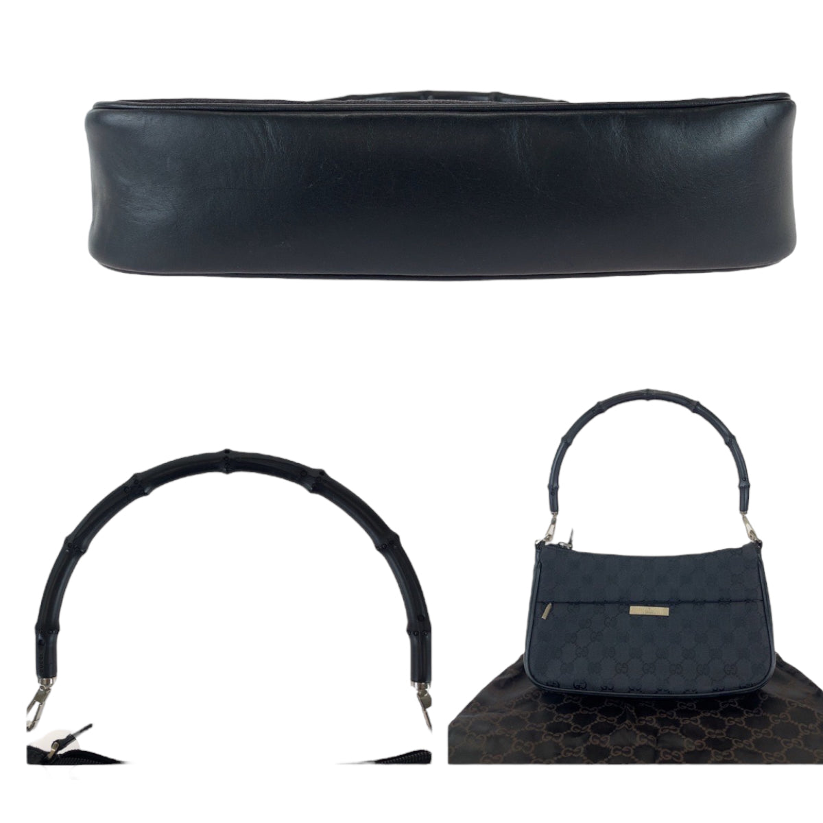 11160
GUCCI グッチ バンブー ブラック シルバー金具 GGキャンバス / レザー 001 3865 ショルダーバッグ ハンドバッグ レディース