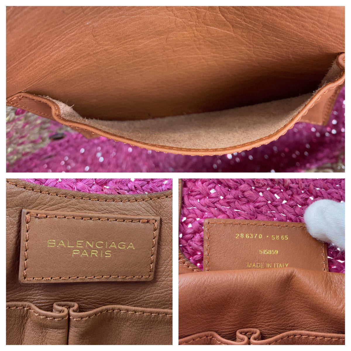 11175
BALENCIAGA バレンシアガ ピンク ベージュ ゴールド金具 ストロー / レザー かごバッグ トートバッグ ショルダーバッグ レディース