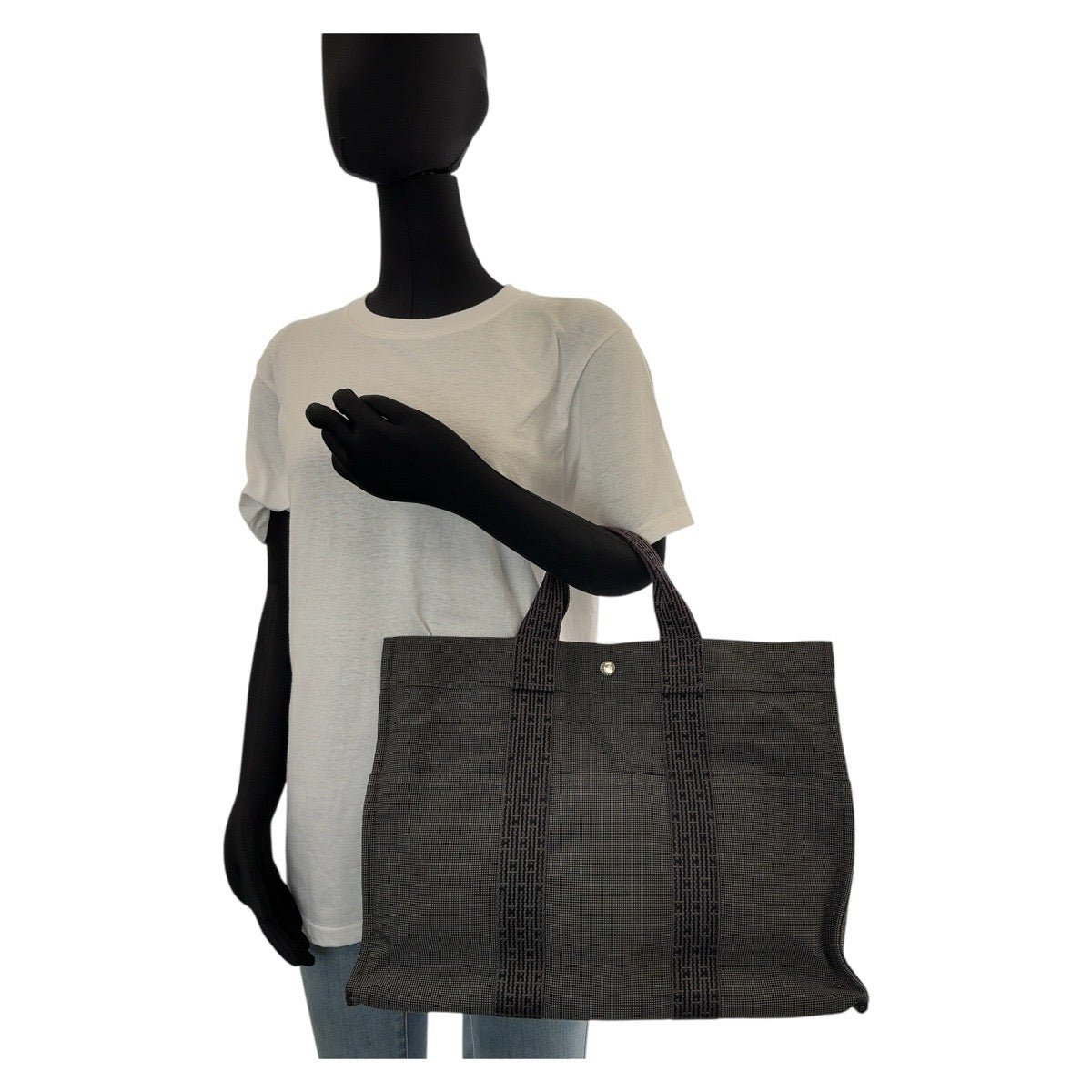 12857
HERMES エルメス エールライン MM グレー シルバー金具 キャンバス トートバッグ ハンドバッグ A4収納 男女兼用 レディース B13