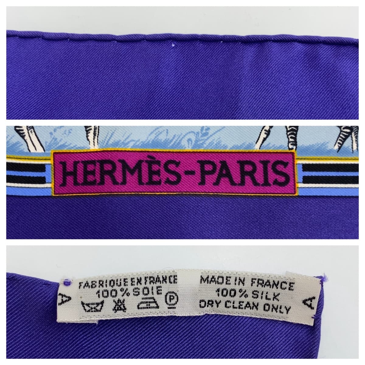 11213
HERMES エルメス TROPIOUES カレ90 パープル マルチカラー シルク スカーフ レディース