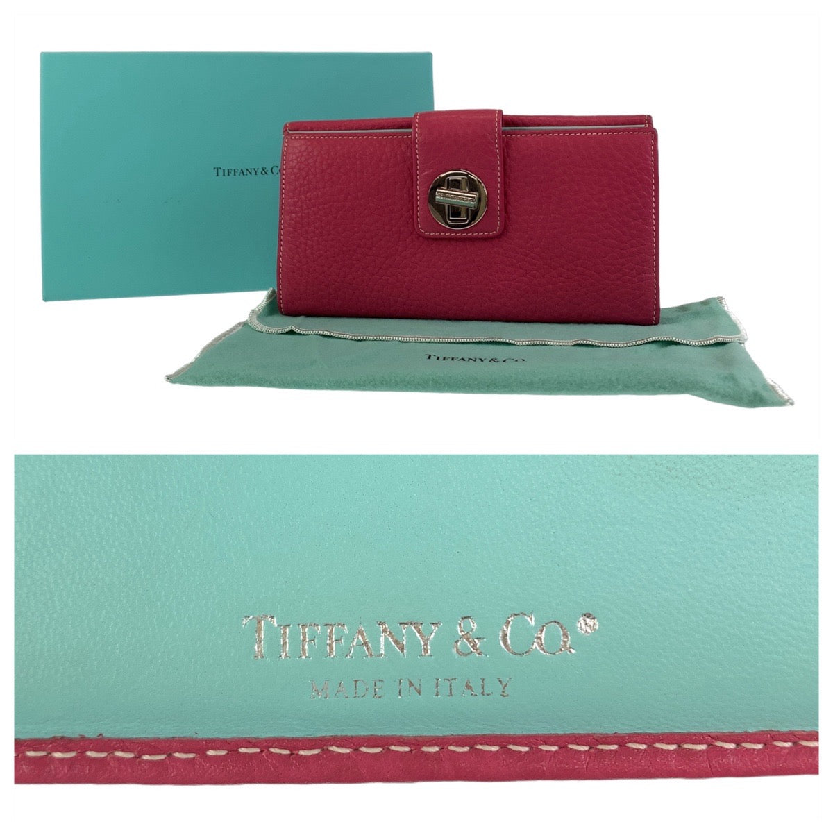 TIFFANY&Co. ティファニー ピンク ミントグリーン シルバー金具 レザー 長財布 ロングウォレット レディース