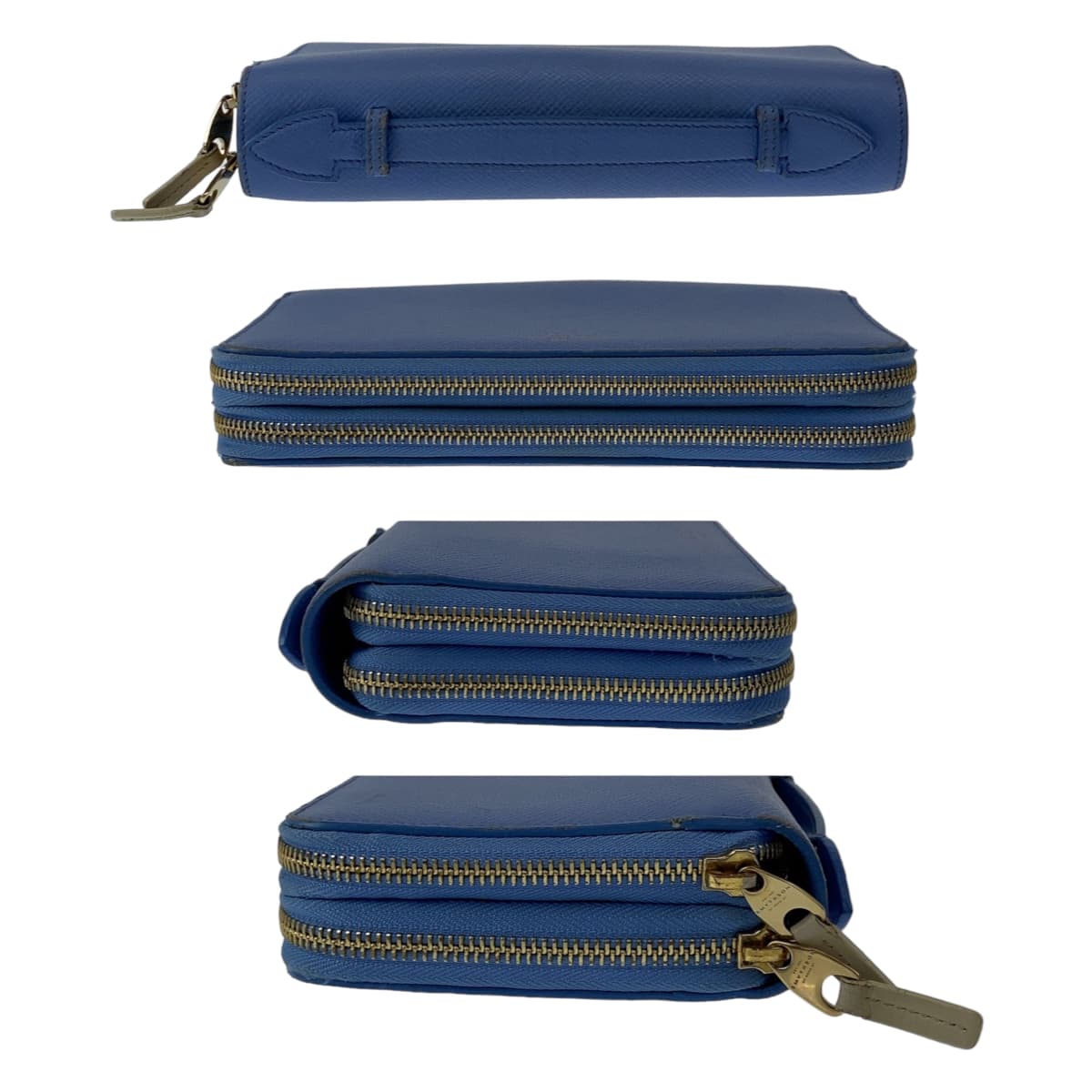 11269
SMYTHSON スマイソン オーガナイザー 男女兼用 ライトブルー ゴールド金具 レザー 長財布 ダブルジップ クラッチバッグ セカンドバッグ メンズ