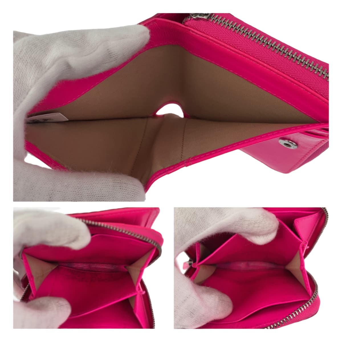 MCM Neon Pink Silver Hardware Leather Folding Wallet Compact Wallet for Women