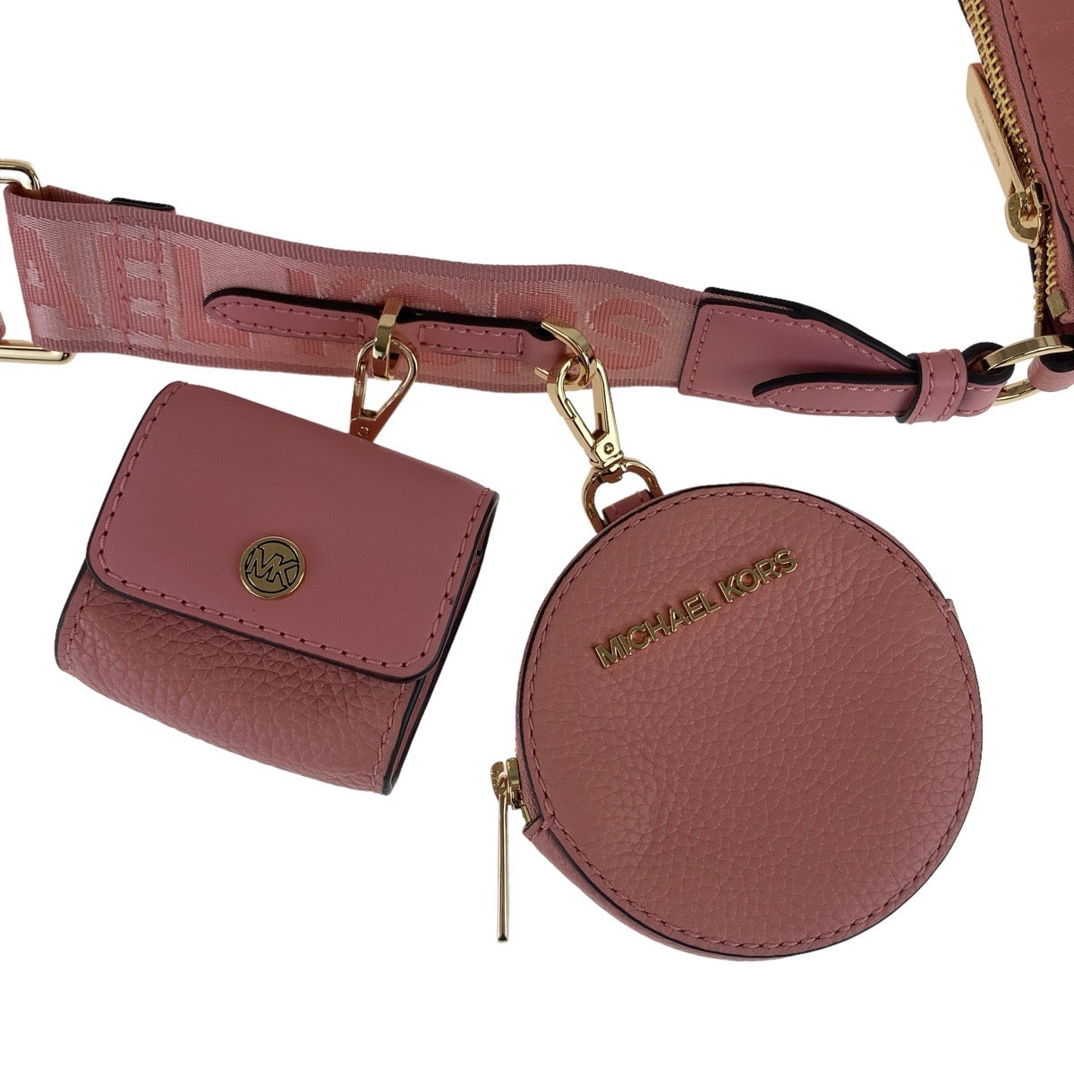 11279
Michael Kors マイケルコース ピンク ゴールド金具 レザー 斜め掛け ショルダーバッグ ポシェット レディース