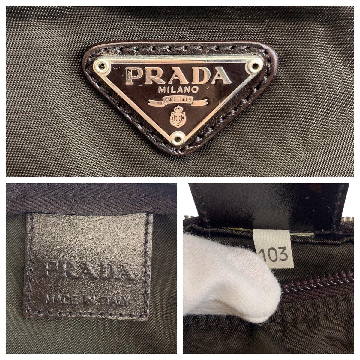 PRADA Prada Tessuto Triangle Logo Plate Khaki Silver Hardware Nylon Pouch Accessory Pouch Women's
