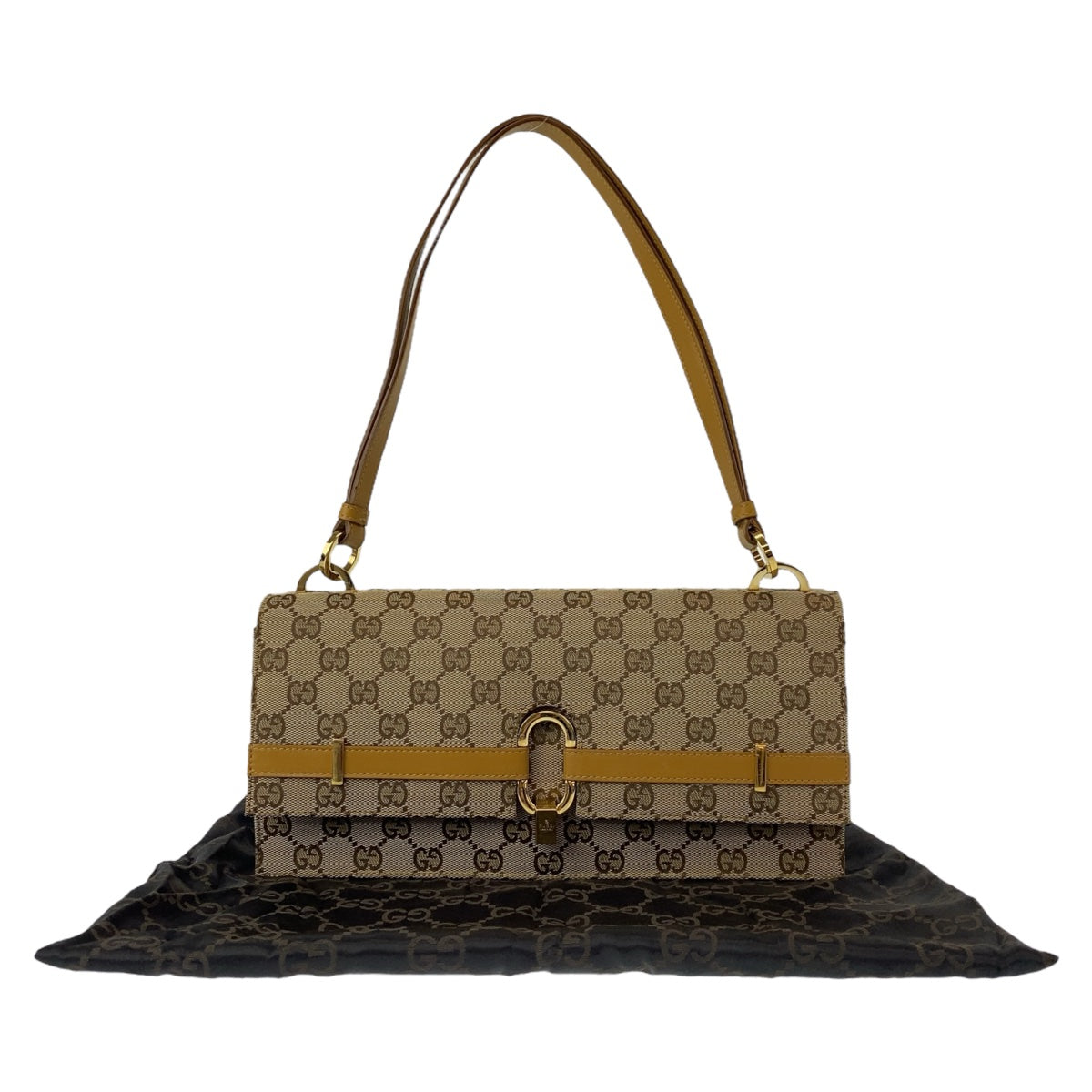 GUCCI グッチ GG柄 ベージュ キャメル ゴールド金具 GGキャンバス / レザー 001.4045 ショルダーバッグ ハンドバッグ レディース