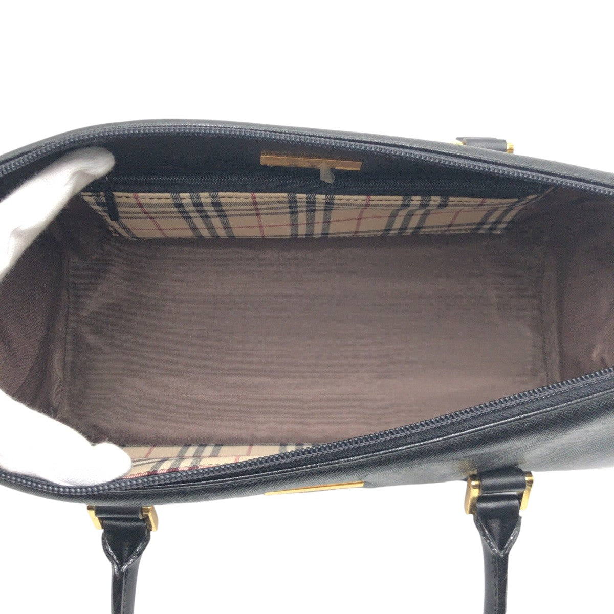 12870
BURBERRY バーバリー 中チェック柄 ブラック 黒 レザー ハンドバッグ ミニボストンバッグ レディース