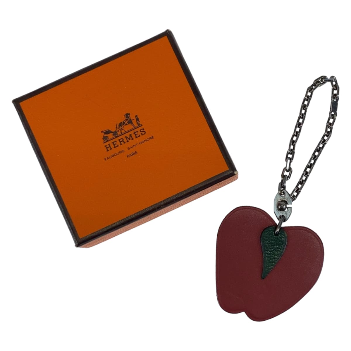 11373
HERMES エルメス フルーツチャーム リンゴ レッド シルバー金具 レザー / メタル バッグチャーム キーホルダー レディース