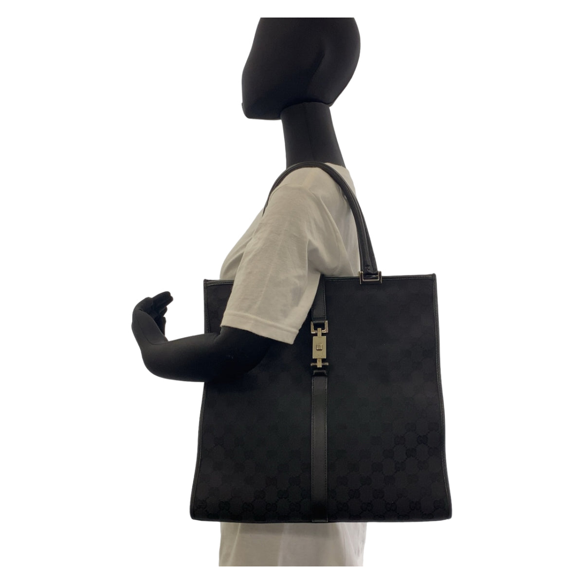 11376
GUCCI グッチ ジャッキー ブラック 黒 シルバー金具 GGキャンバス / レザー 002 1064 トートバッグ ハンドバッグ レディース