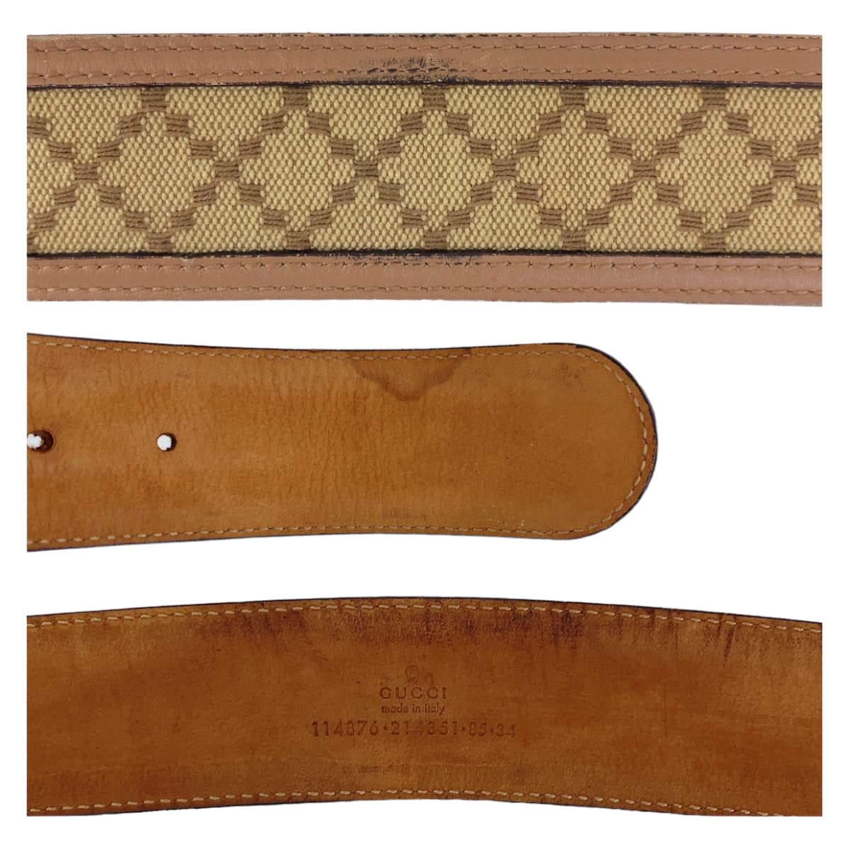 11384
GUCCI グッチ インターロッキング ベージュ ブラウン ゴールド金具 キャンバス / レザー 114876 ベルト メンズ