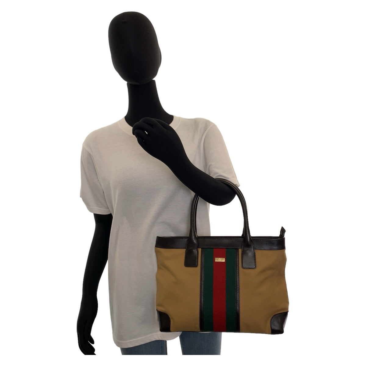 12440
GUCCI グッチ シェリーライン ベージュ キャメル ゴールド金具 キャンバス / レザー 002 1119 トートバッグ ハンドバッグ レディース
